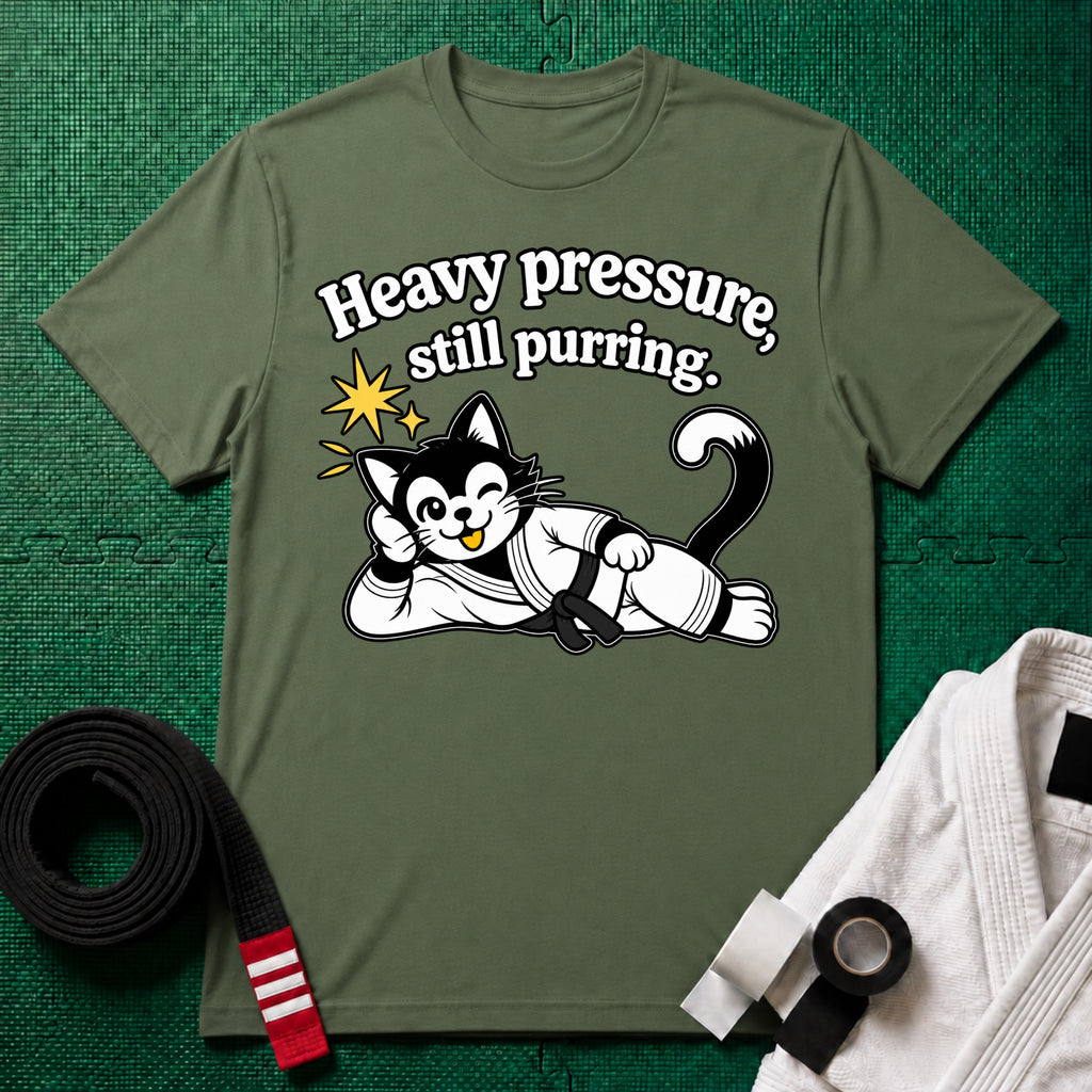 Still Purring Black Belt T-Shirt in Military Green