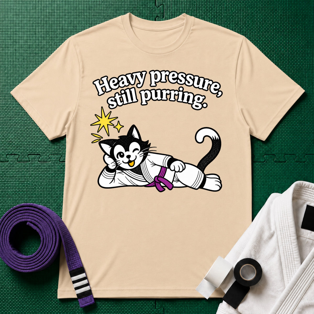 Still Purring Purple Belt T-Shirt in Natural