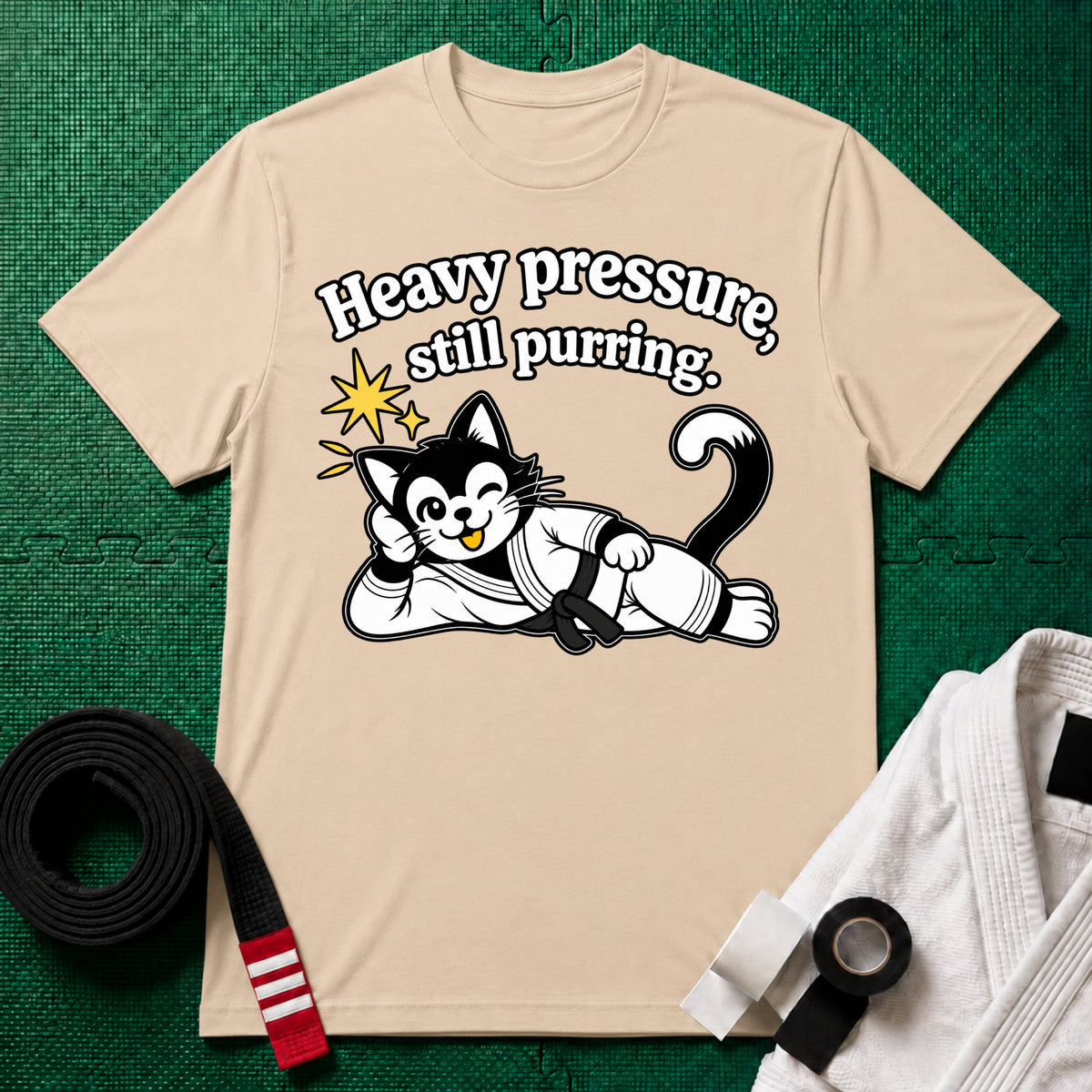 Still Purring Black Belt T-Shirt in Natural