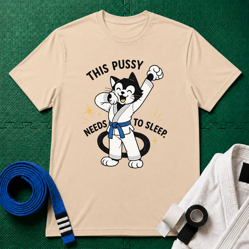 This Pussy Needs to Sleep Blue Belt T-Shirt in Natural