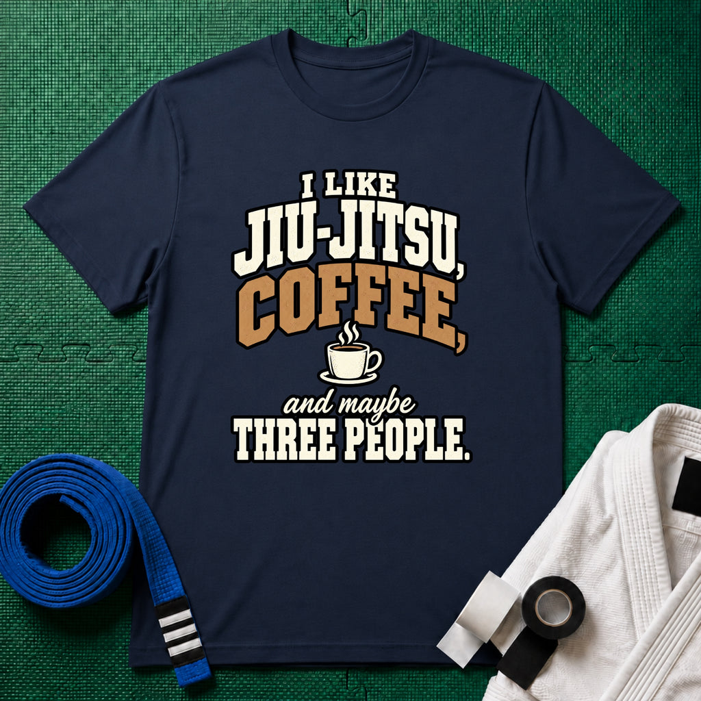 I Like Jiu-Jitsu, Coffee and Maybe Three People T-Shirt in Navy