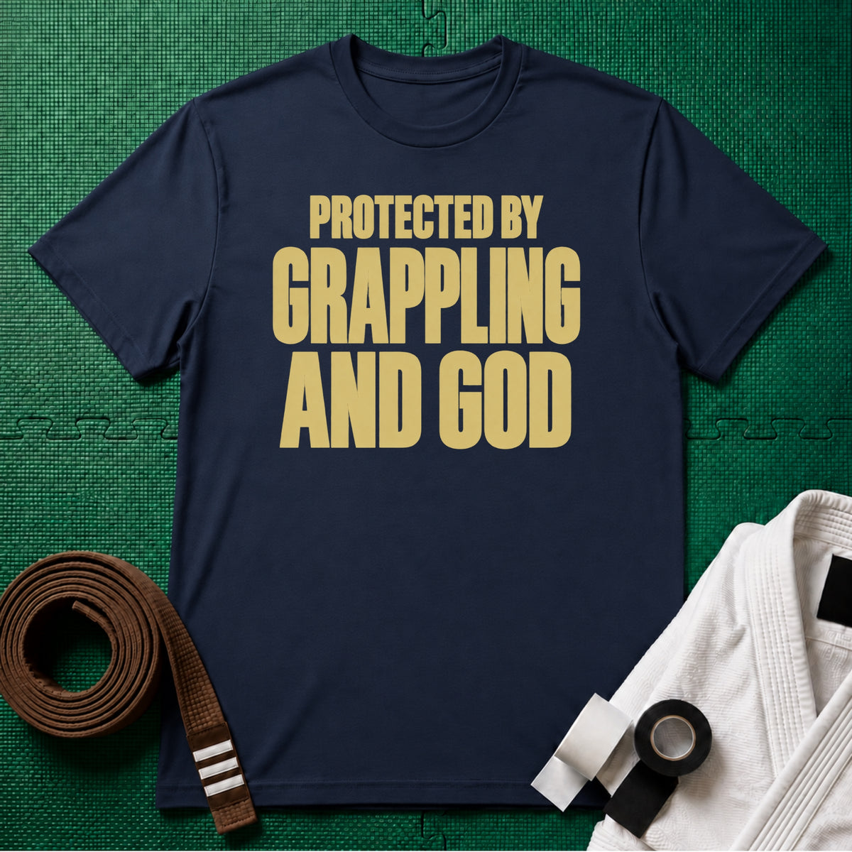 Protected by Grappling and God T-Shirt, Navy