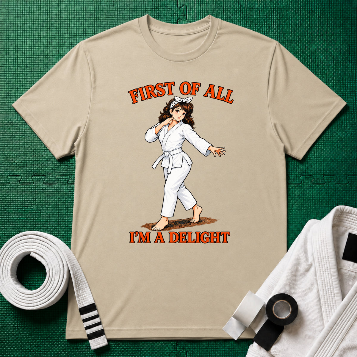 I'm a Delight White Belt T-Shirt in Sand