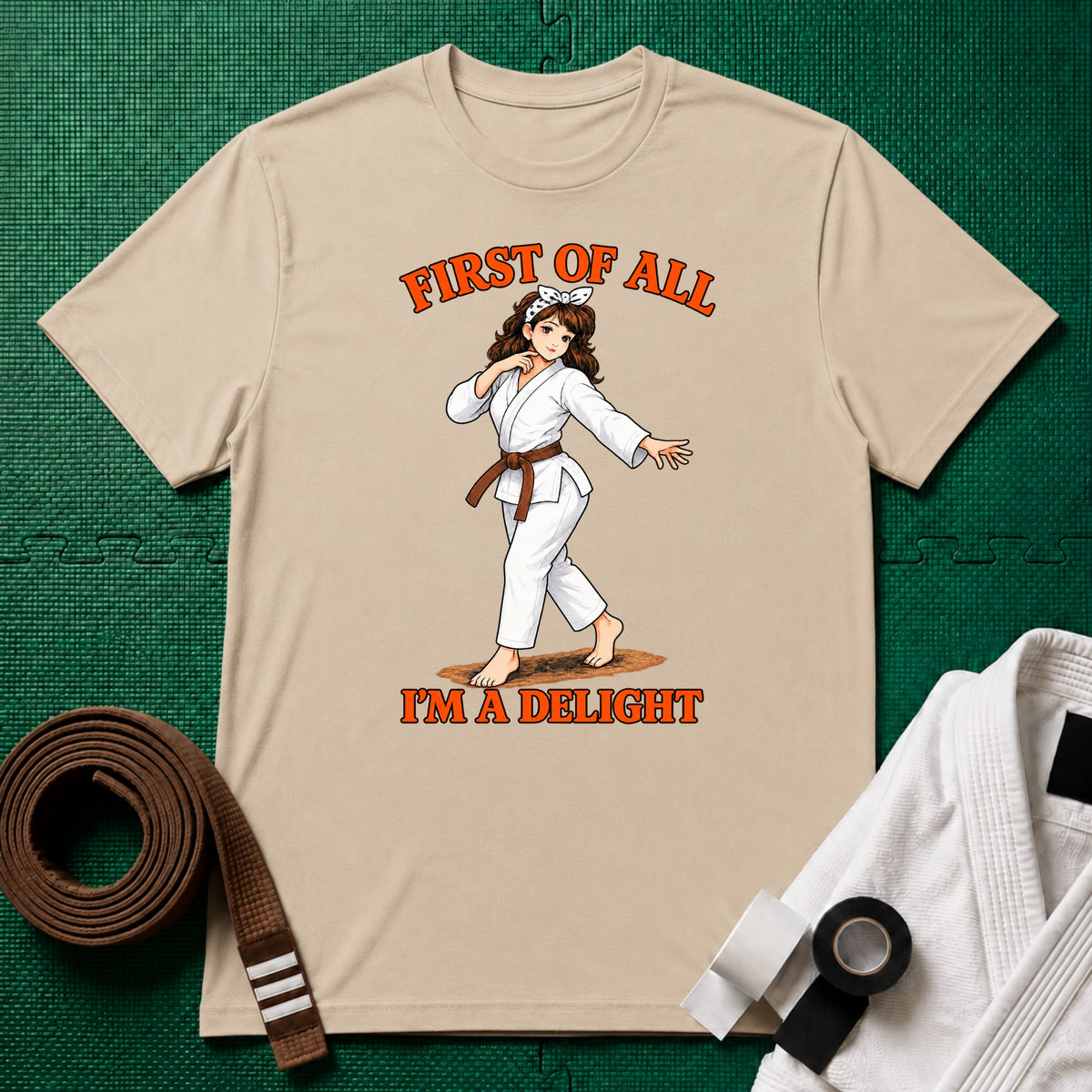 I'm a Delight Brown Belt T-Shirt in Sand