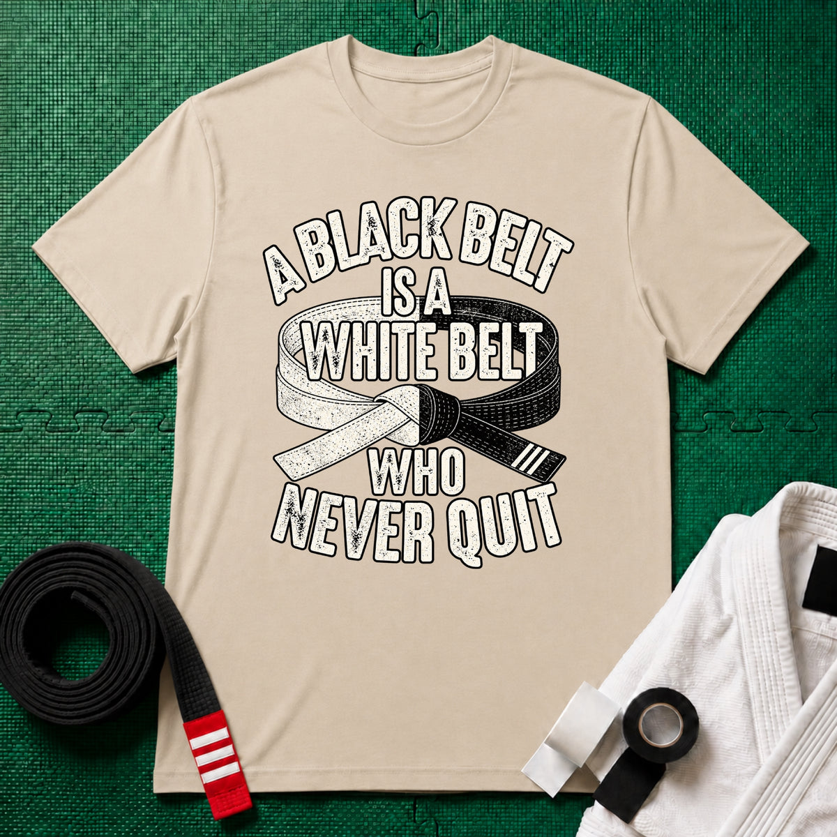 A Black Belt Is a White Belt Who Never Quit T-Shirt in Sand