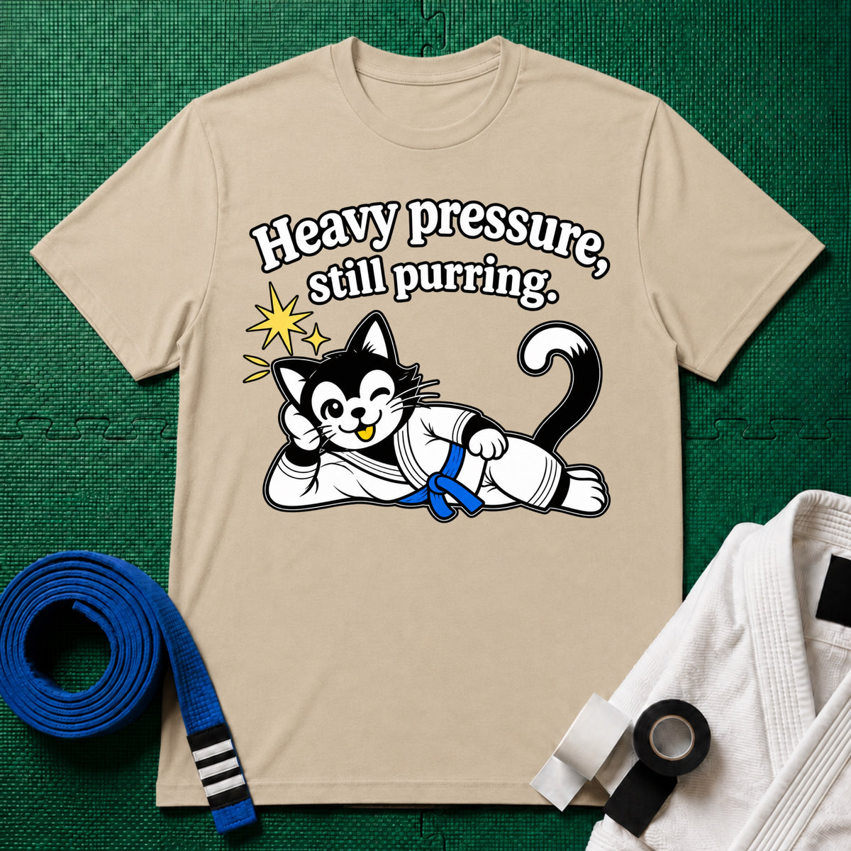 Still Purring Blue Belt T-Shirt in Sand