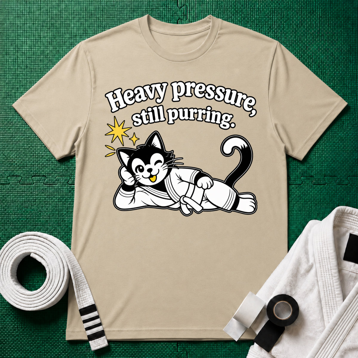 Still Purring White Belt T-Shirt in Sand