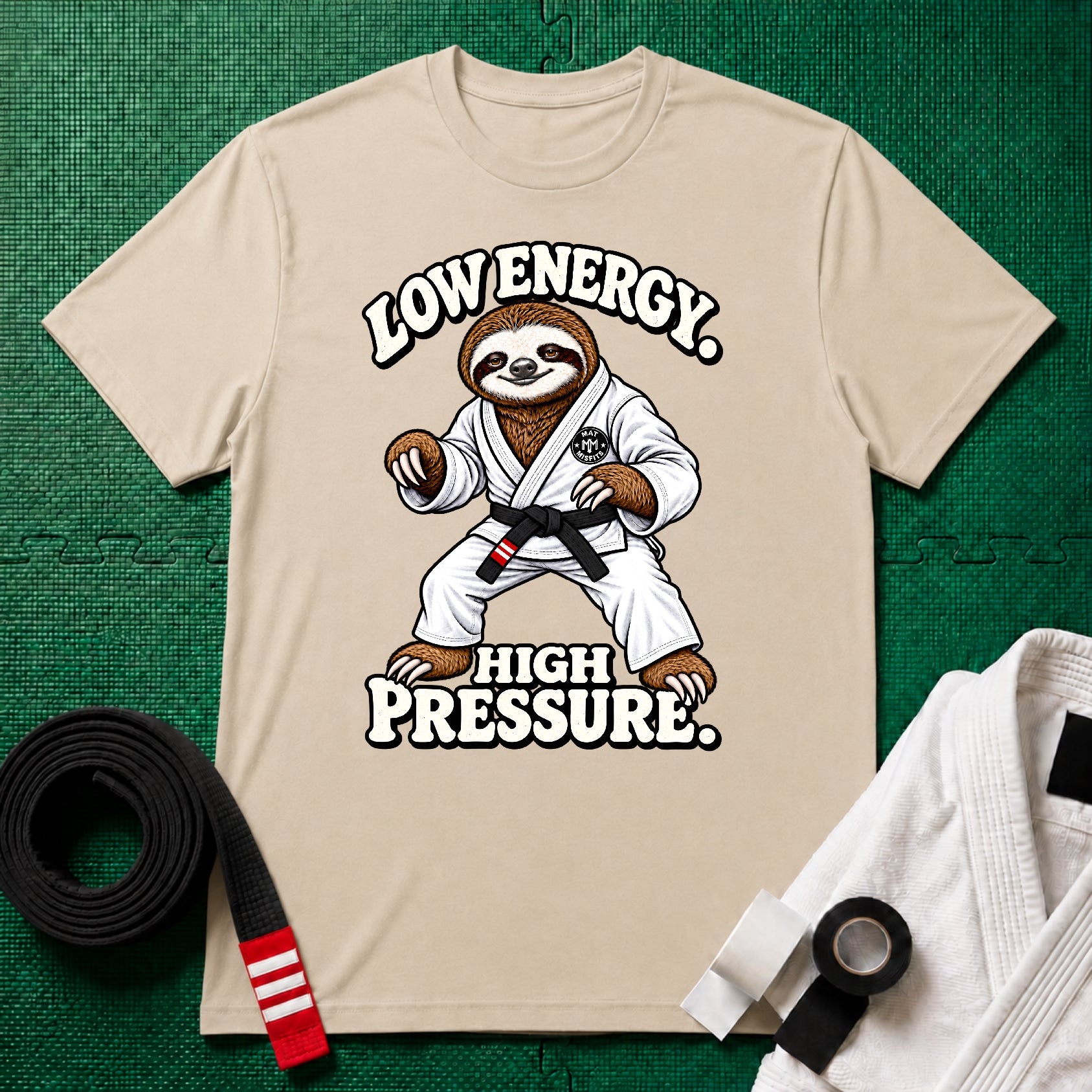 Low Energy Sloth Black Belt T-Shirt