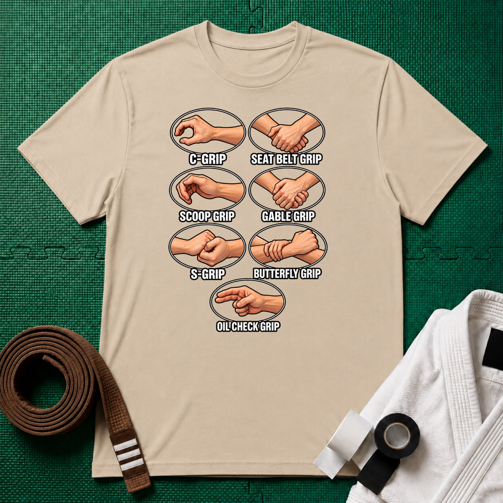 Jiu-Jitsu Grips Chart T-Shirt, Sand