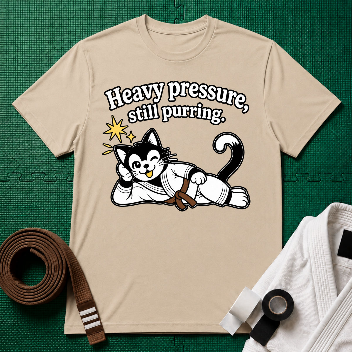 Still Purring Brown Belt T-Shirt in Sand