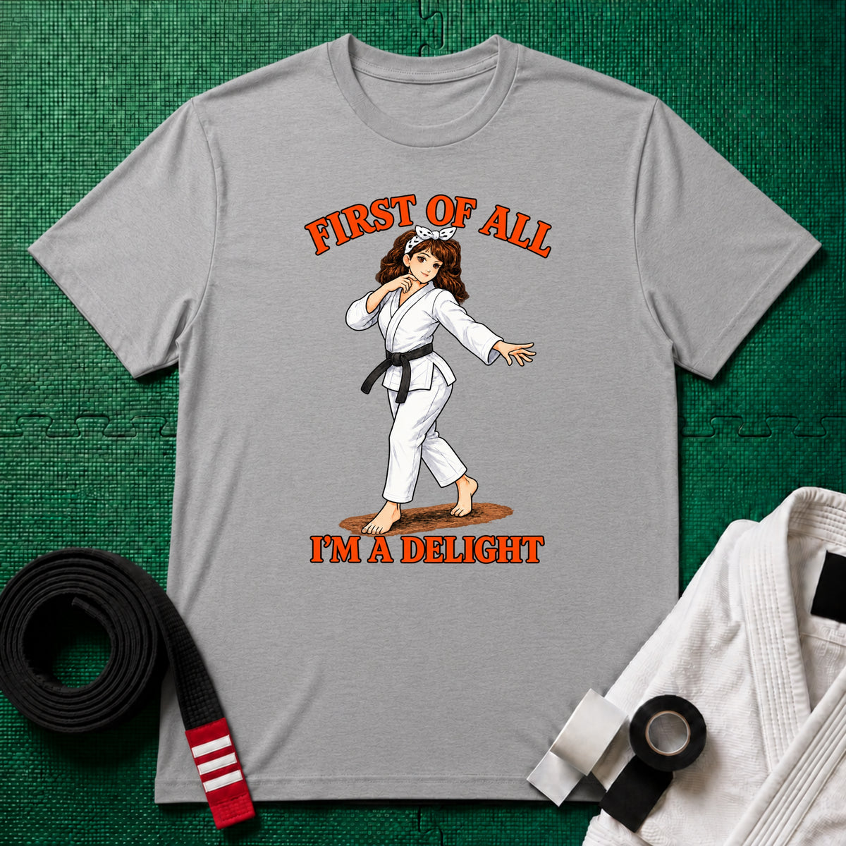 I'm a Delight Black Belt T-Shirt in Sport Grey