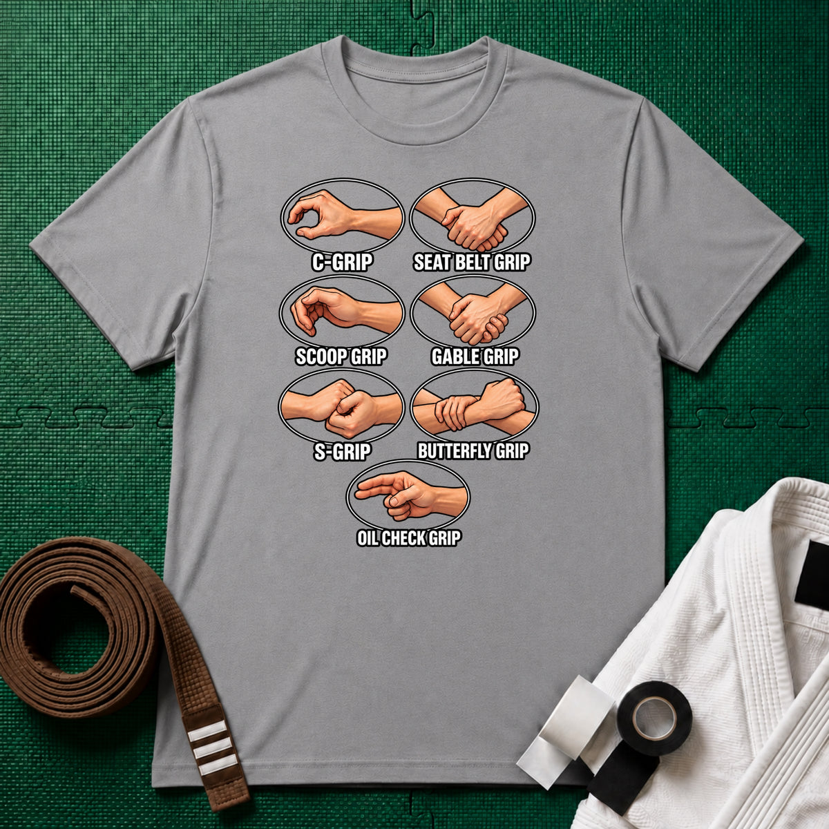 Jiu-Jitsu Grips Chart T-Shirt, Sport Grey