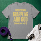 Protected by Grappling and God (and a Side Piece) T-Shirt, Sport Grey