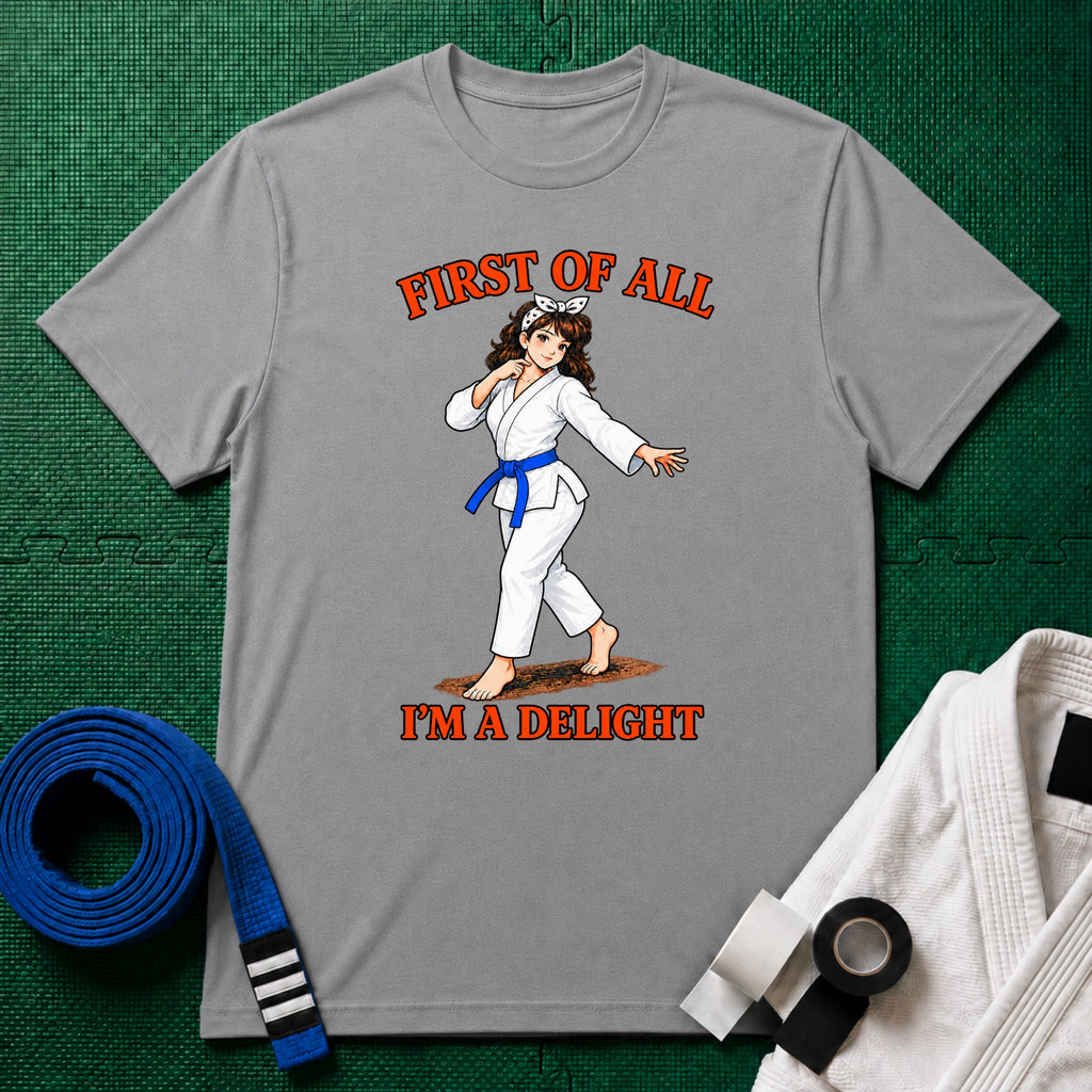 I'm a Delight Blue Belt T-Shirt in Sport Grey