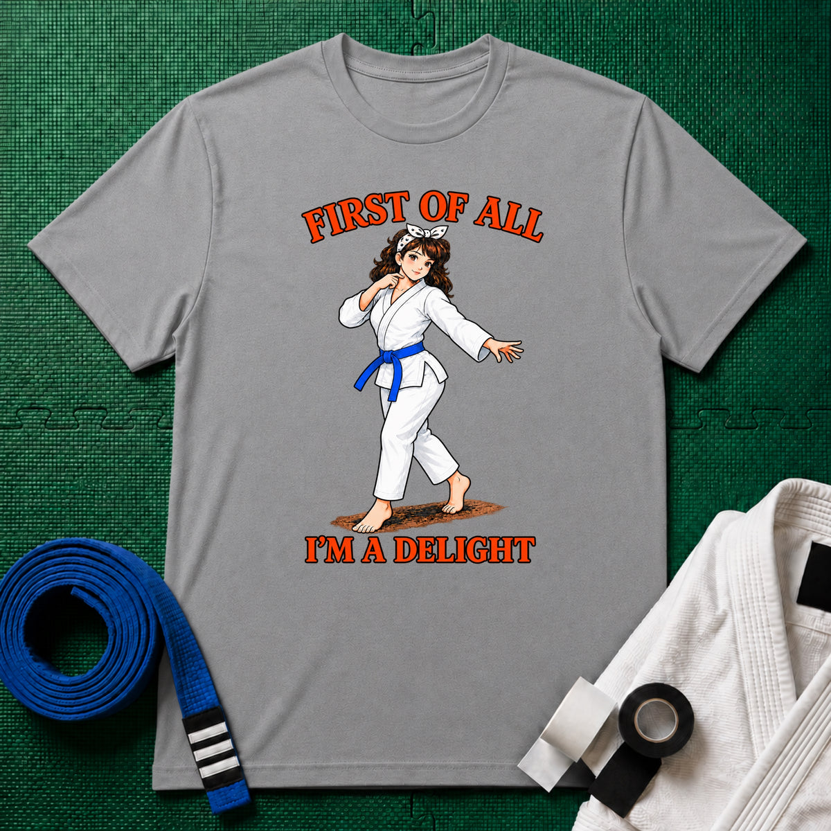 I'm a Delight Blue Belt T-Shirt in Sport Grey