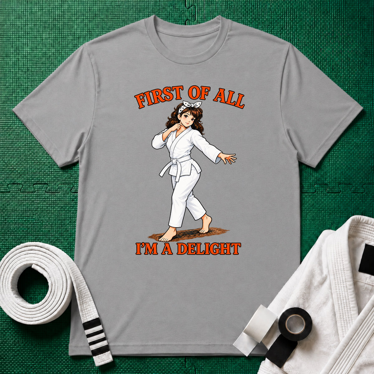 I'm a Delight White Belt T-Shirt in Sport Grey