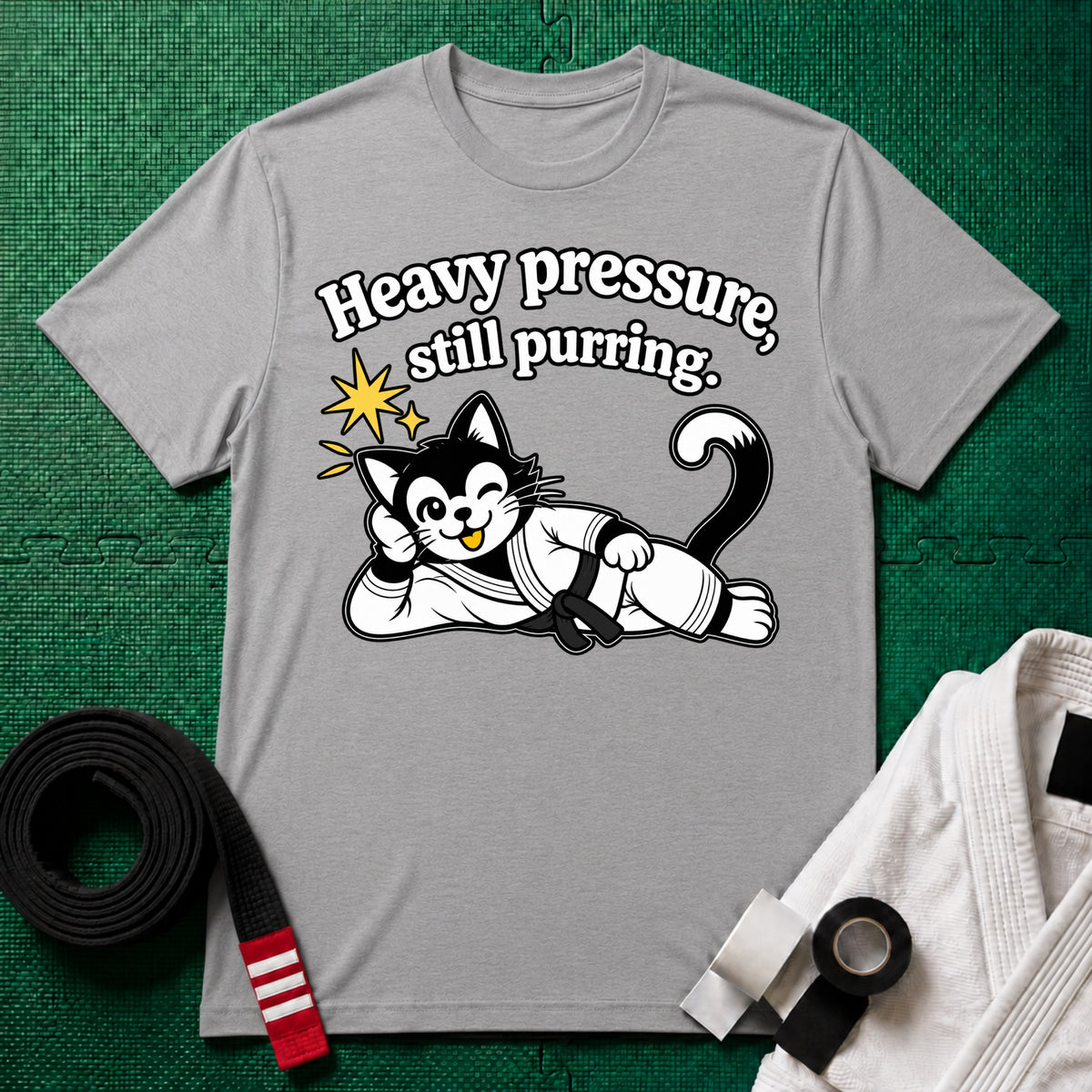 Still Purring Black Belt T-Shirt in Sport Grey