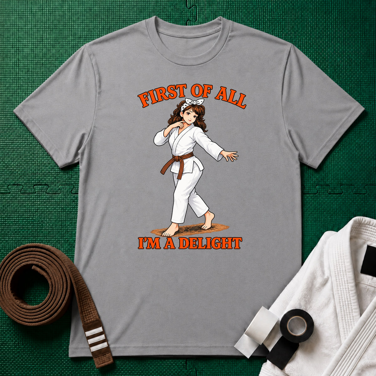 I'm a Delight Brown Belt T-Shirt in Sport Grey