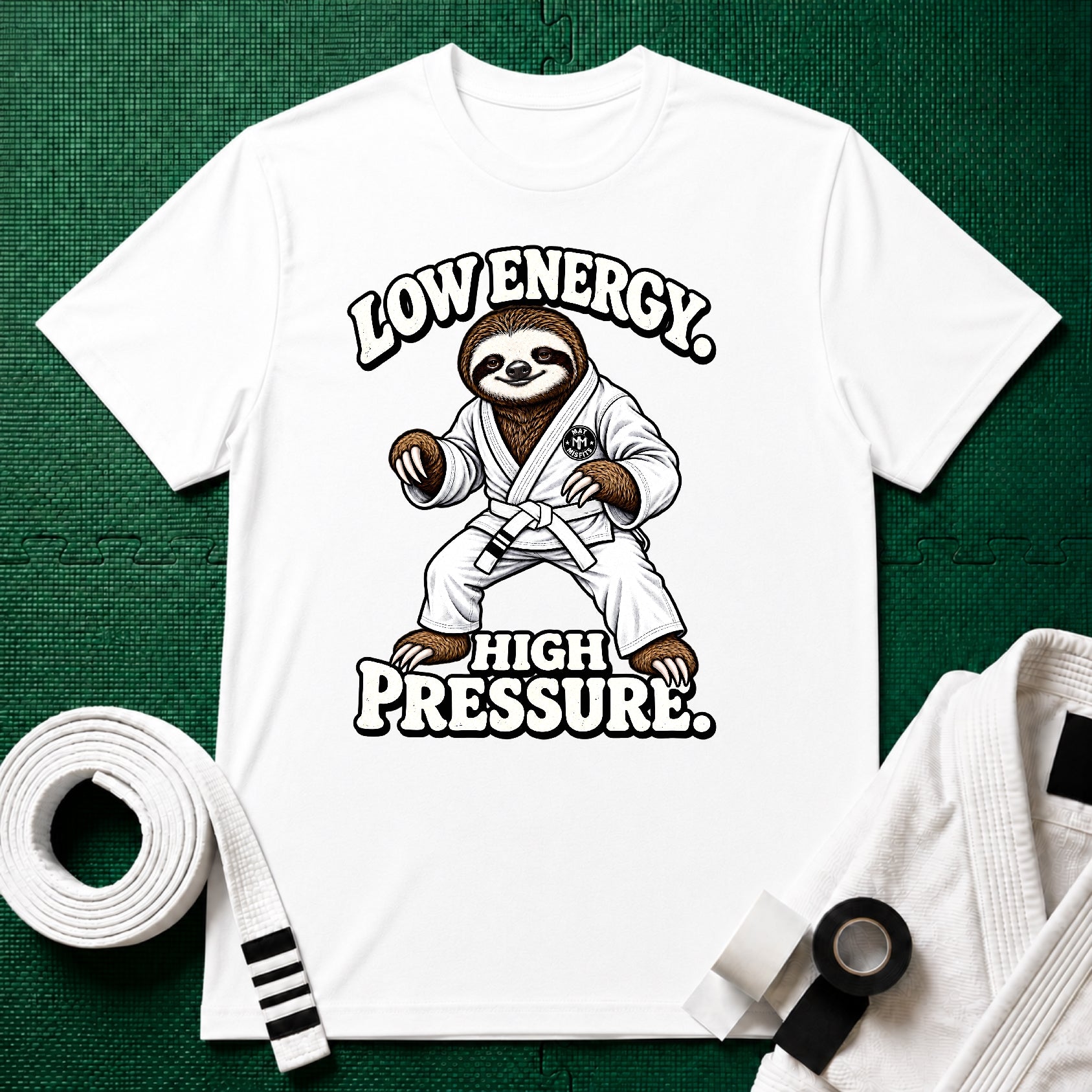 Low Energy Sloth White Belt T-Shirt