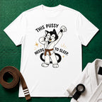 This Pussy Needs to Sleep Brown Belt T-Shirt in White