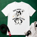 This Pussy Needs to Sleep Black Belt T-Shirt in White