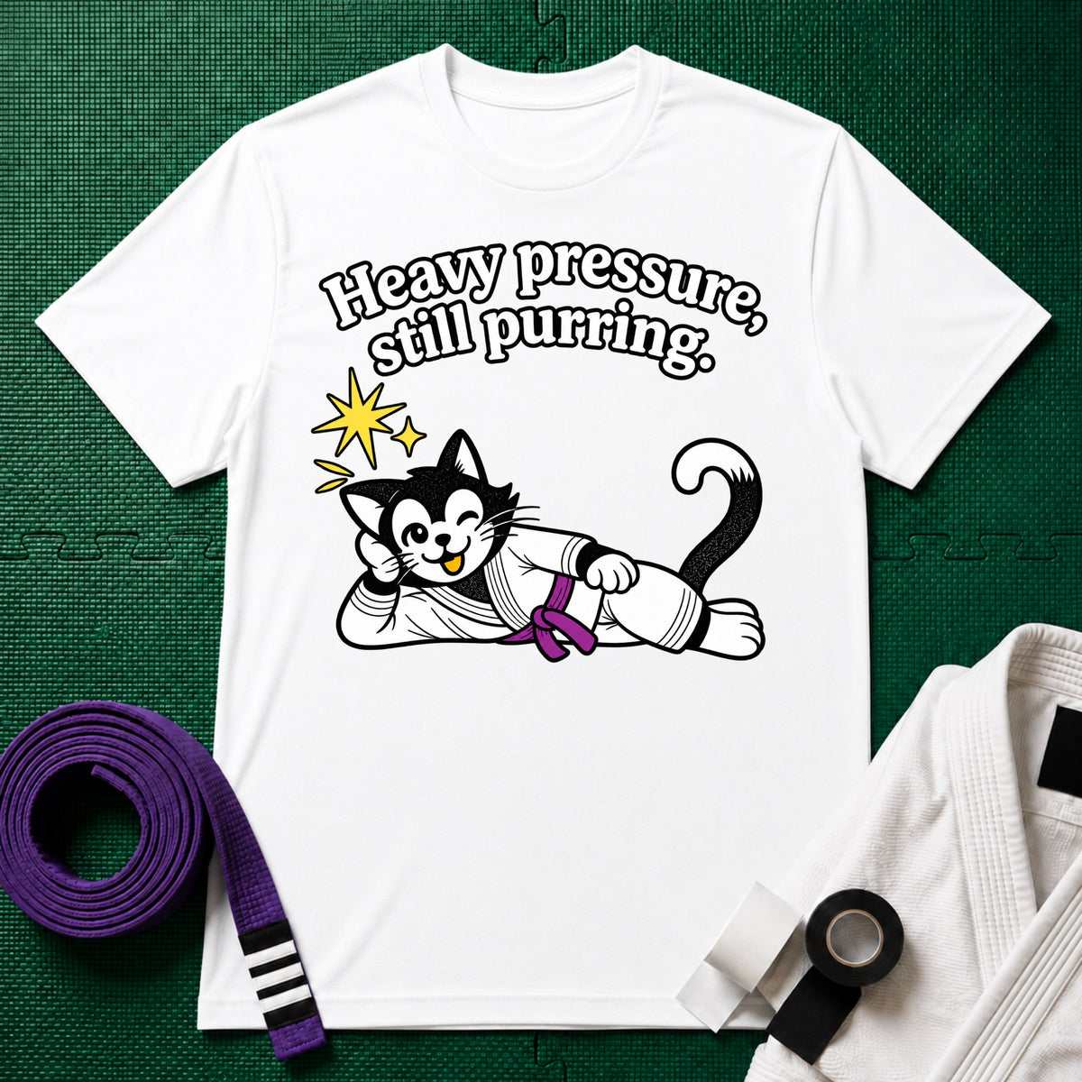 Still Purring Purple Belt T-Shirt in White