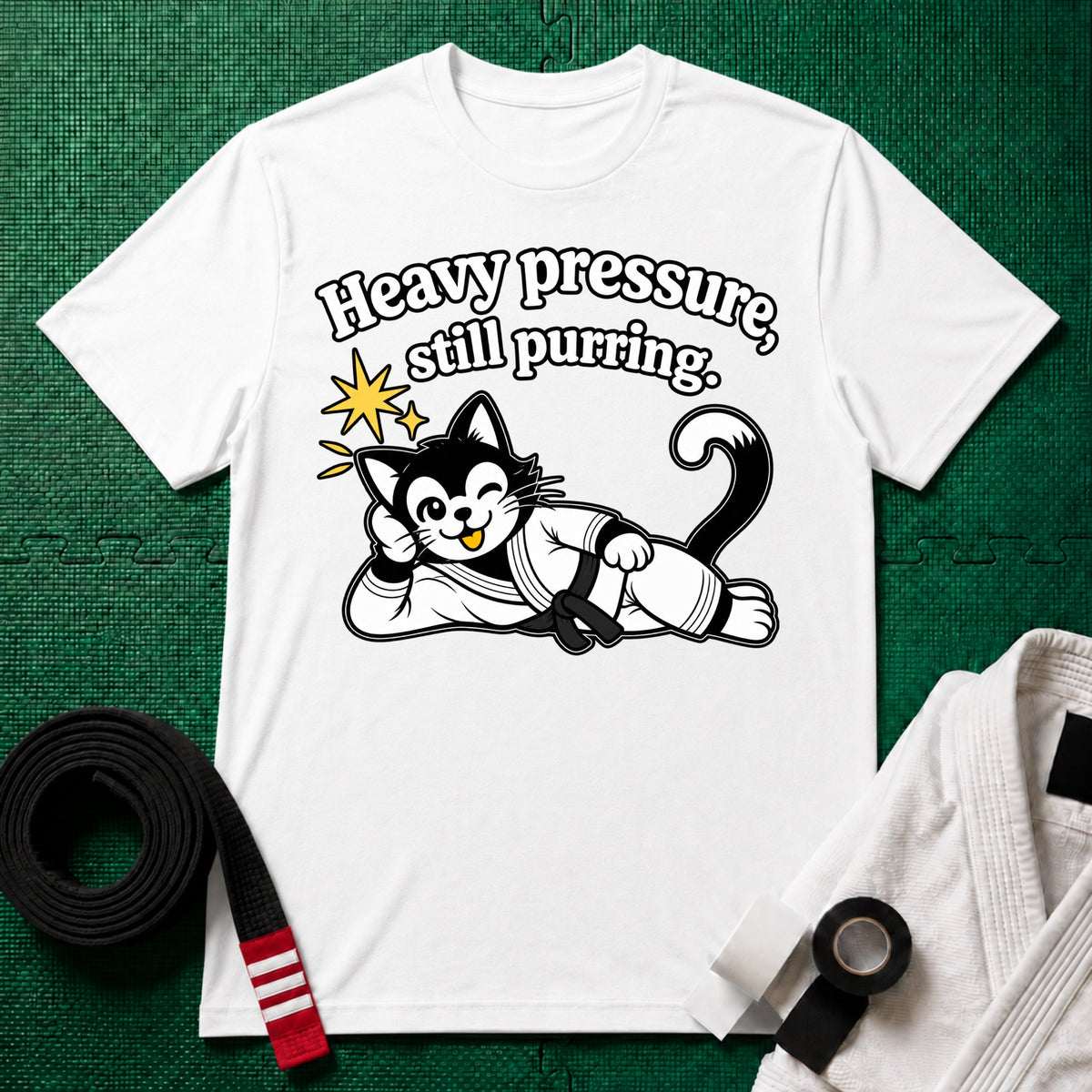 Still Purring Black Belt T-Shirt in White