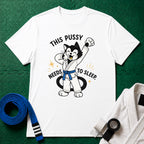 This Pussy Needs to Sleep Blue Belt T-Shirt in White