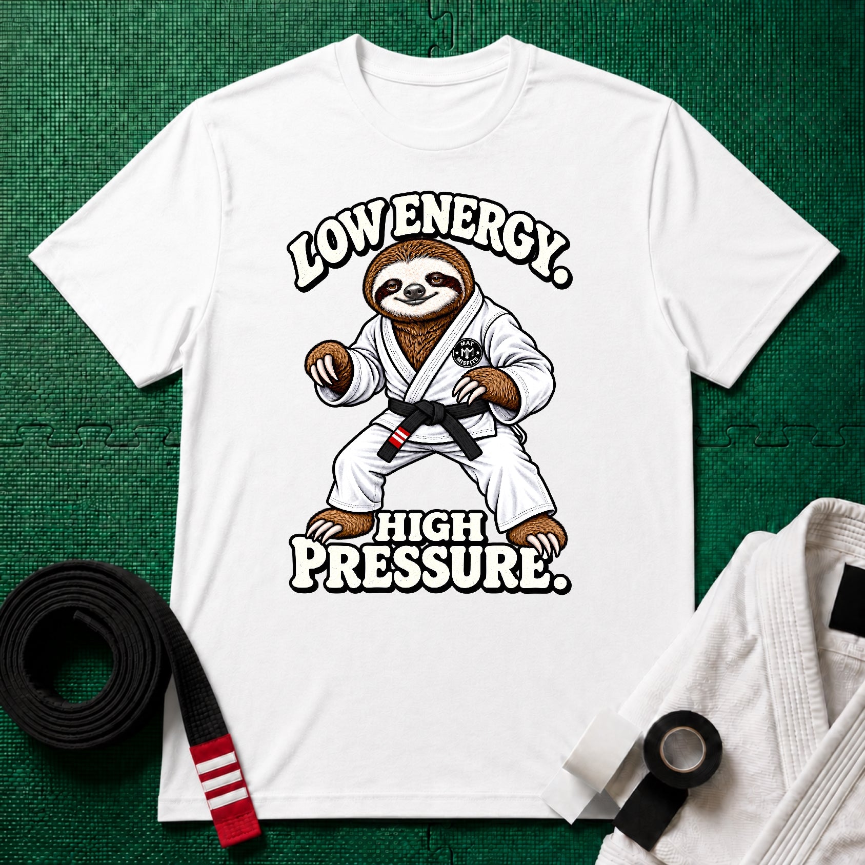Low Energy Sloth Black Belt T-Shirt