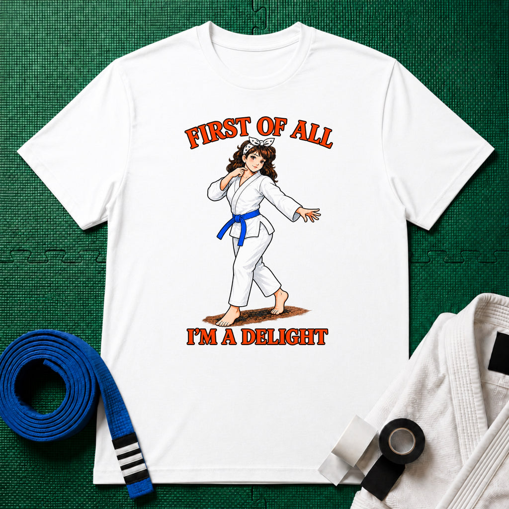 I'm a Delight Blue Belt T-Shirt in White