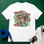 Life Is Short, Roll Often Raccoon T-Shirt, White