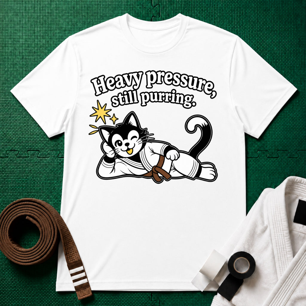 Still Purring Brown Belt T-Shirt in White
