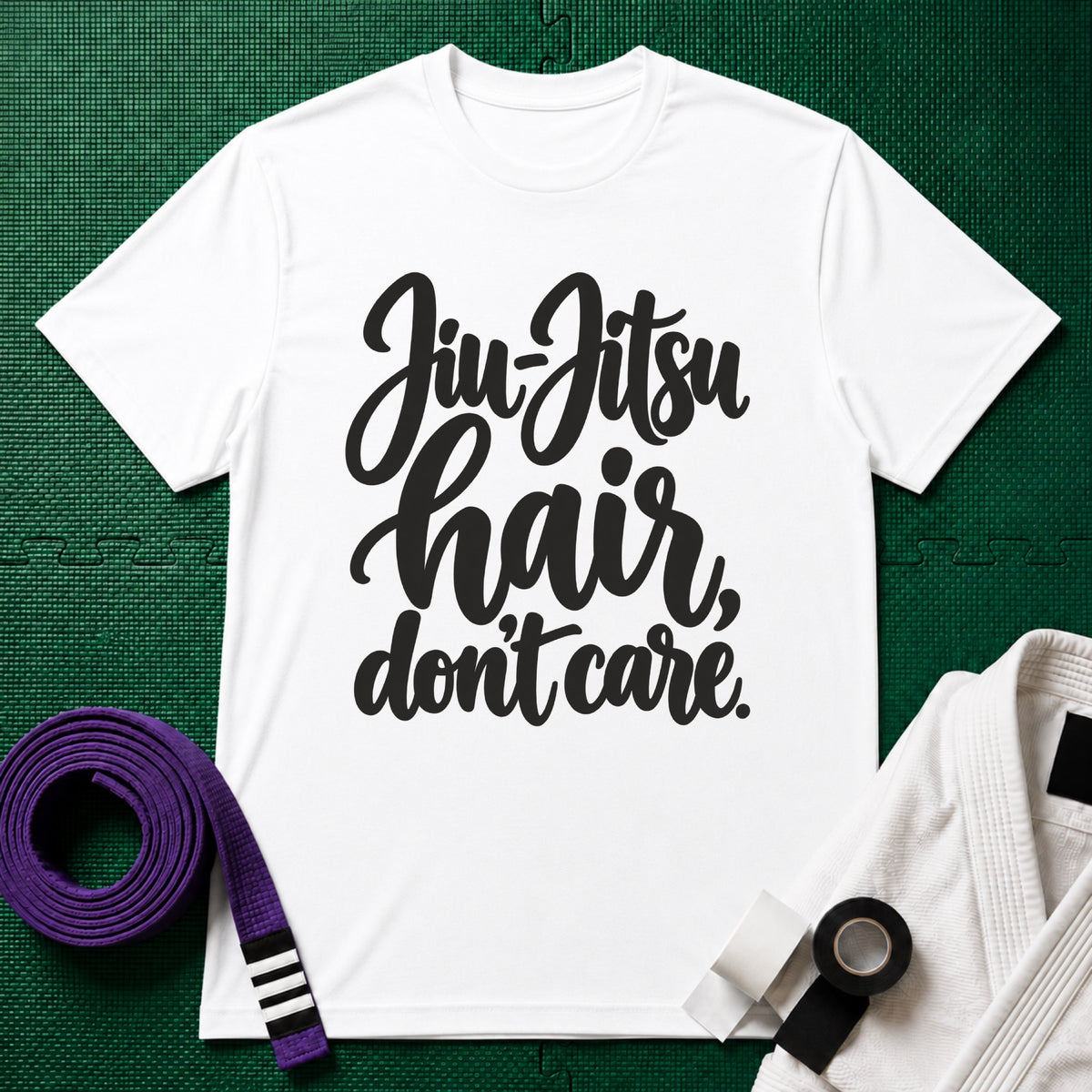 Jiu-Jitsu Hair, Don't Care T-Shirt, White