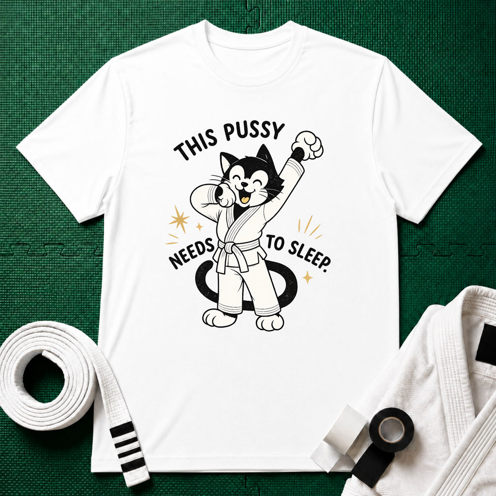 This Pussy Needs to Sleep White Belt T-Shirt in White